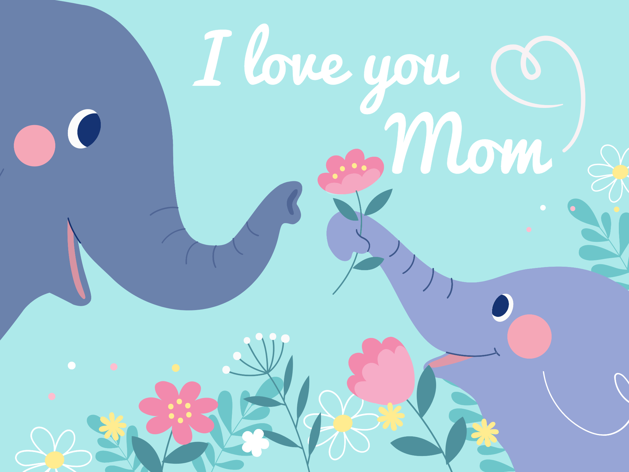 Blue Cute Cartoon Elephant Mothers Day Card