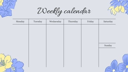 Blue Floral Weekly Plan Calendar Template
