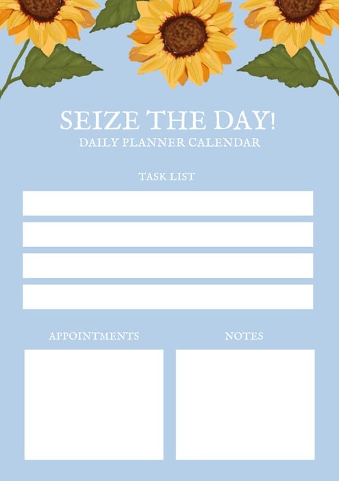Blue Sunflower Daily Calendar Template
