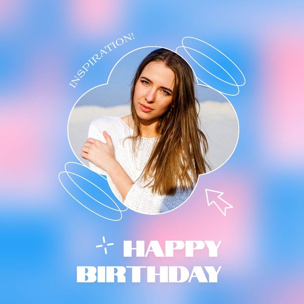 青色とピンク色の誕生日フレーム