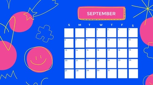 Blue and Pink September Weekly Calendar Template