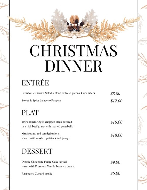 Christmas Dinner Food Menu