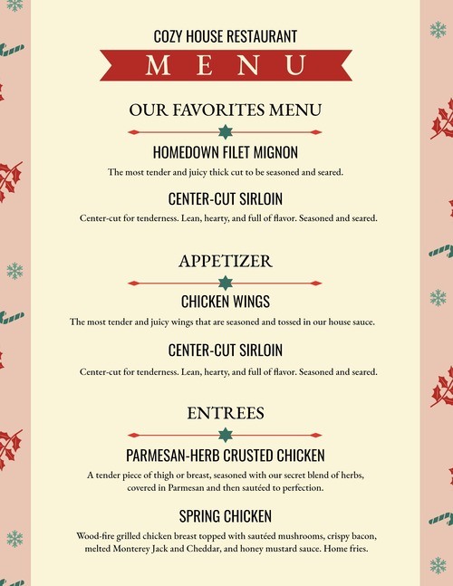 Christmas Restaurant Menu