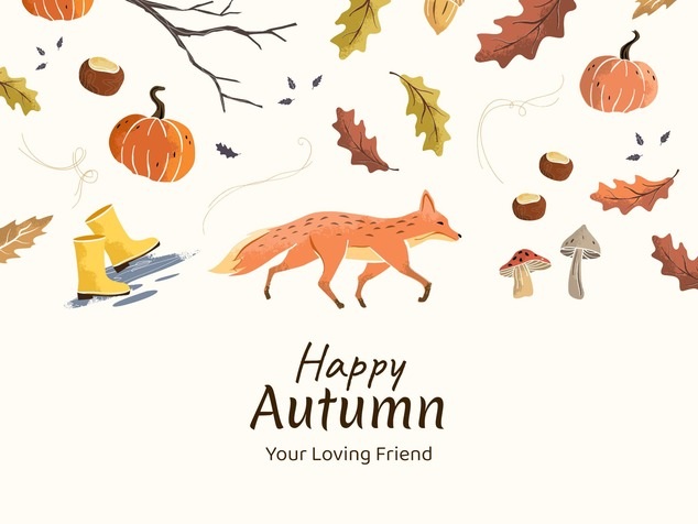 Cream beige illustration happy autumn card