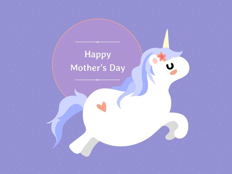 Cute Purple Unicorn Mothers Day Card