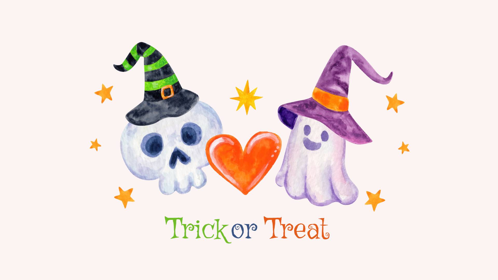 Cute ghost and skeleton illustration Halloween wallpaper