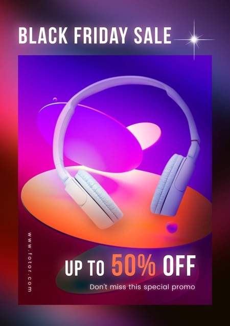 Gradient Pueple Headset Black Friday Sale Discount Poster Ad