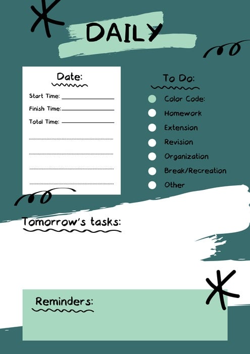 Green Aesthetic Daily Schedule Calendar Template