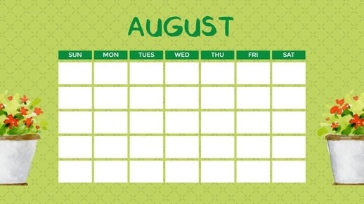 Green Blank Printable Monthly Calendar Template