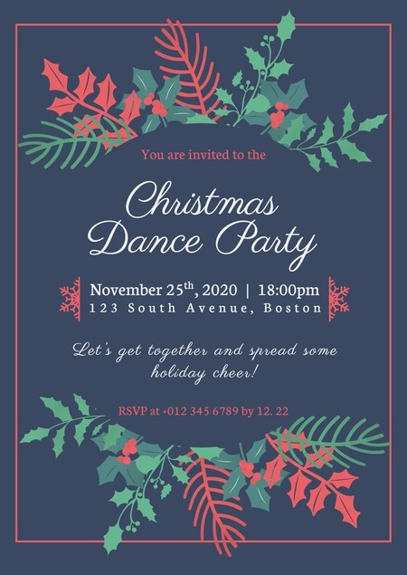 Green Christmas Dance Party Invitation