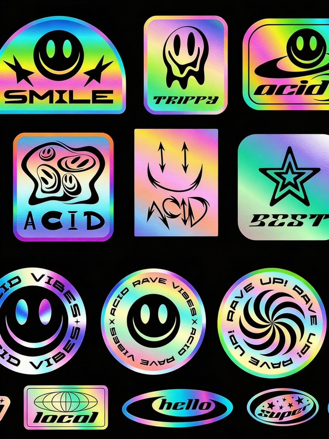 Maquette de stickers holographique dégradé arc-en-ciel