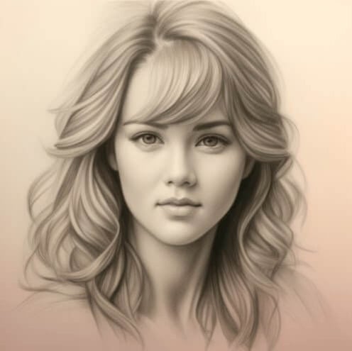 FotorのAI顔ジェネレーターで生成された鉛筆スケッチの女の子の顔の肖像画