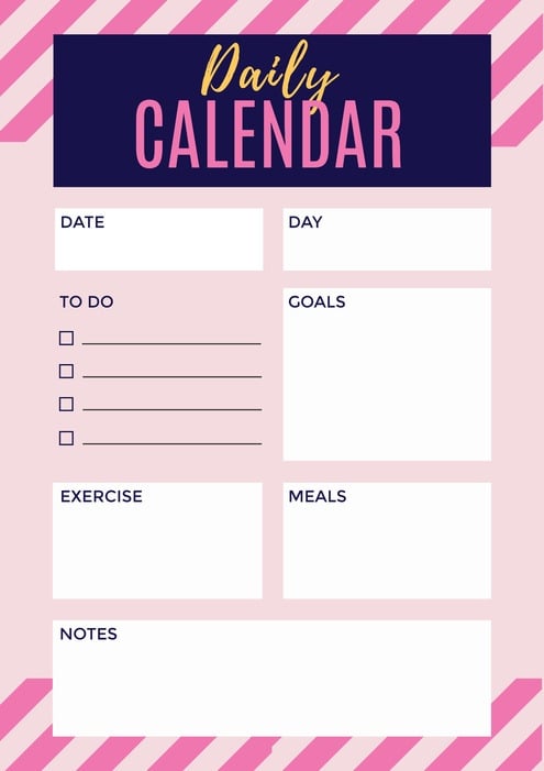 Pink Editable Daily Planner Calendar Template