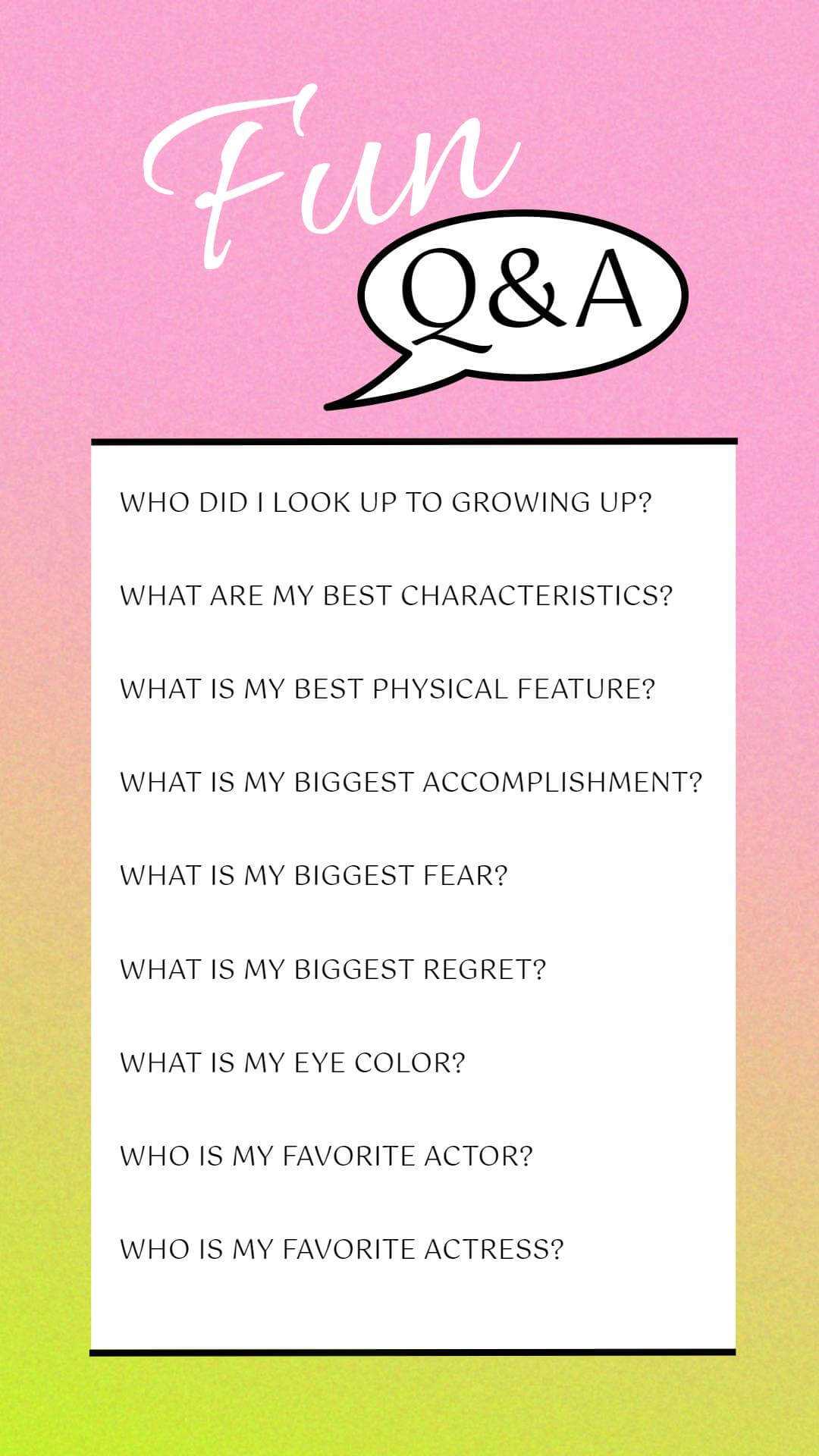Pink Get To Know Me Question List Instagram Story