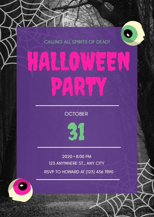 Purple Halloween Party Invitation Template