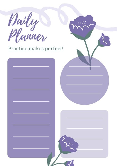 Purple Illustrative Flower Daily Calendar Template