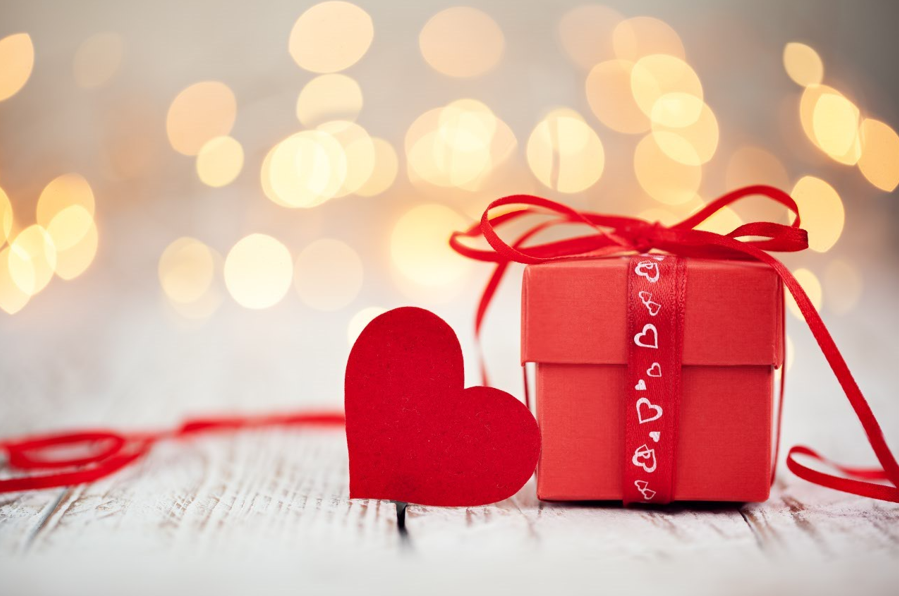 Red Gift with Heart for Valentines Day