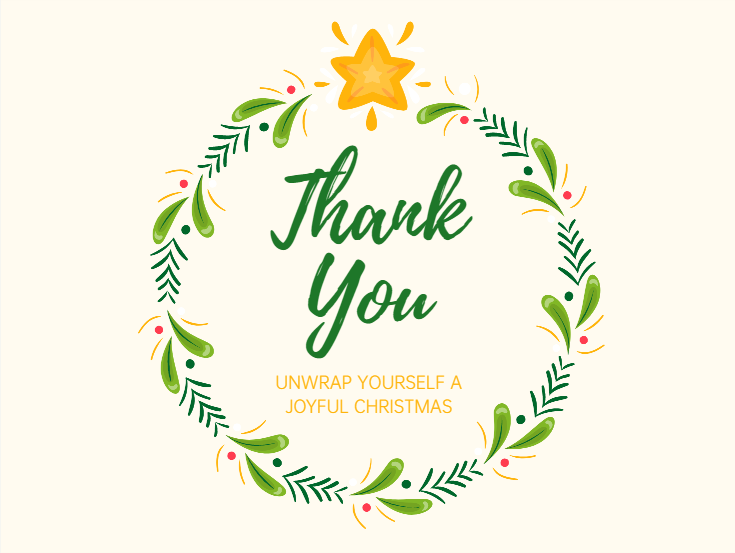 Floral Wreath Thank You Christmas Card