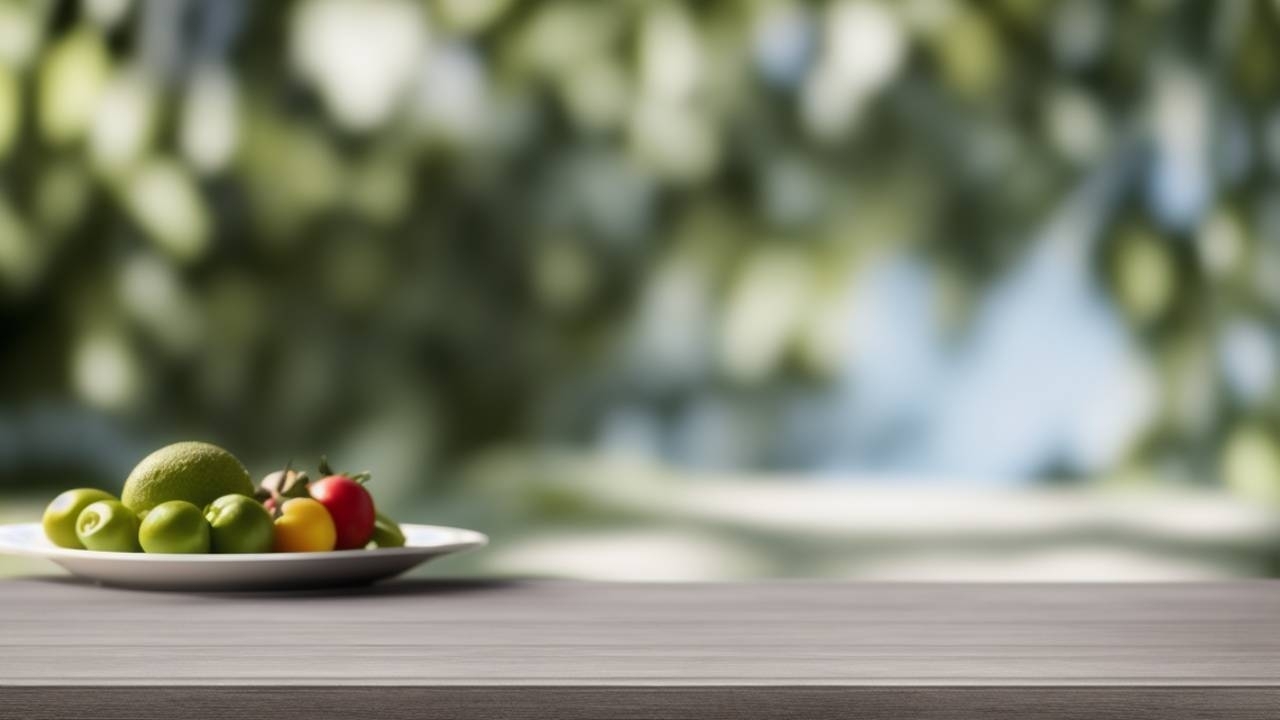 Arrière-plan de table avec fruits et feuilles