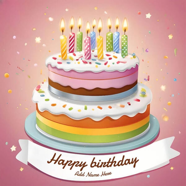 Two Layer Birthday Cake Illustration Design With Name to Edit