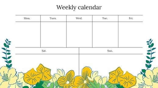 White Editable Weekly Calendar Template