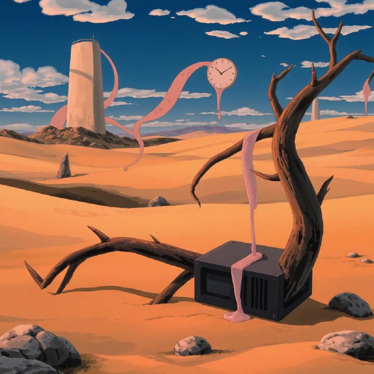 A cartoon style image of dalis the persistence of memory