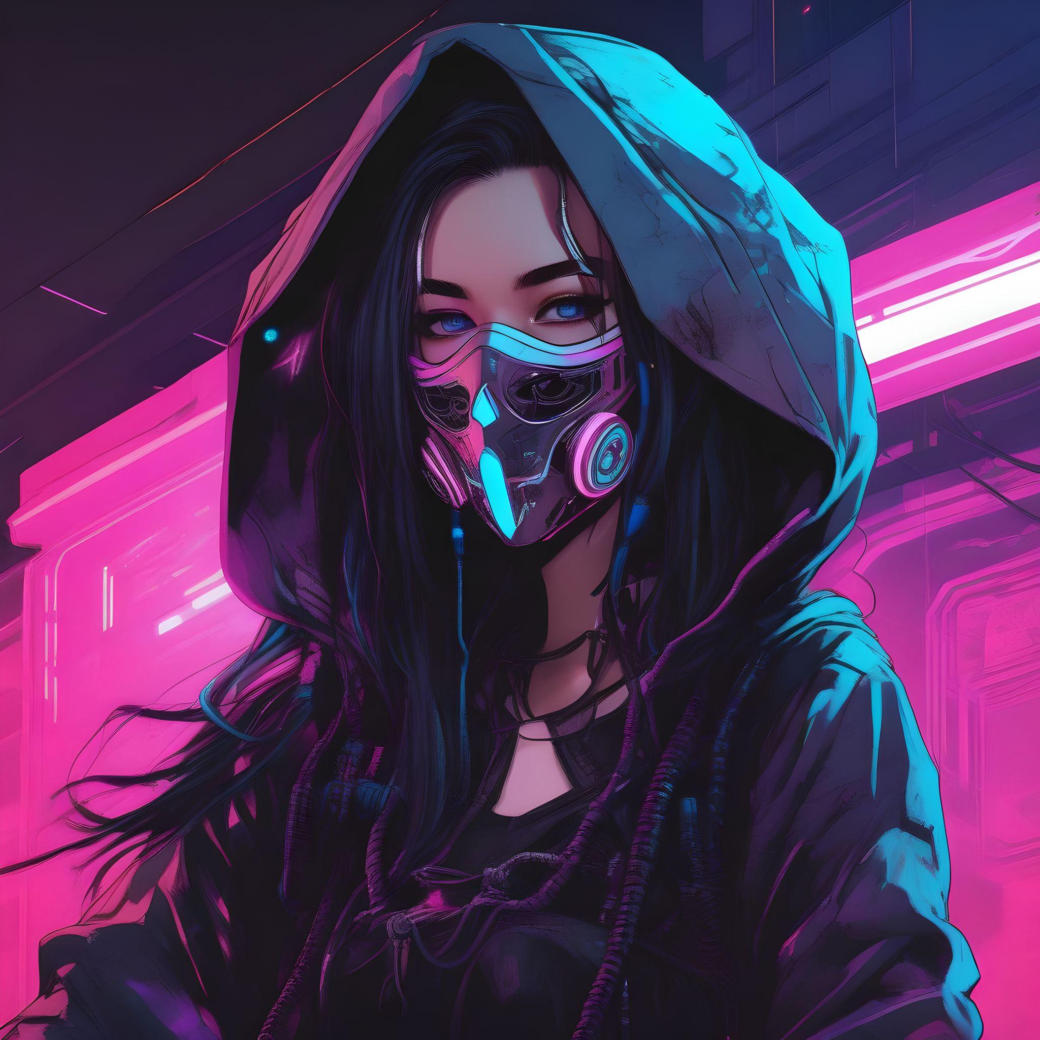 一位戴面具的赛博朋克女孩