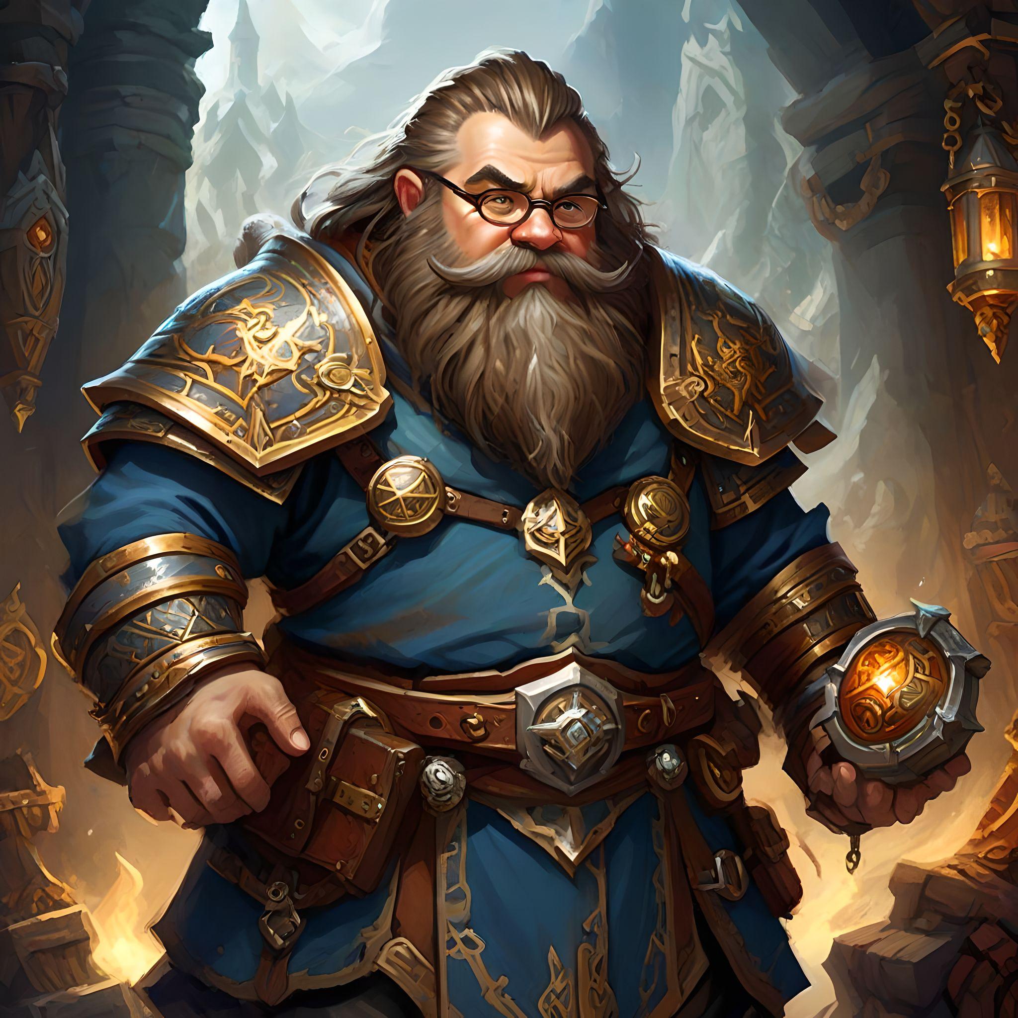 A dwarf cleric who carries a massive warhammer