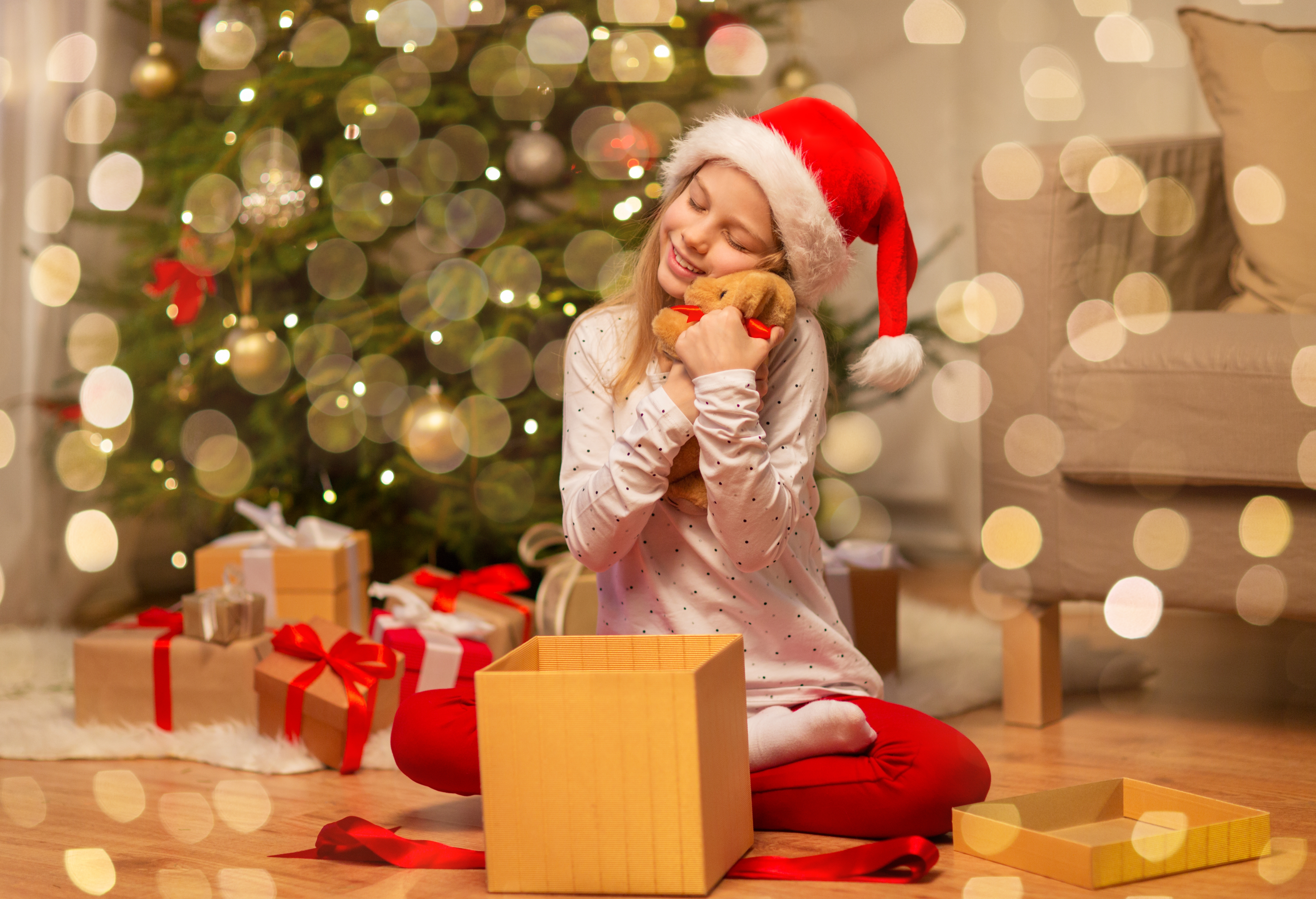 Girl Wearing Santa Hat Cute Merry Christmas Image