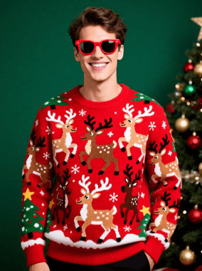 A man with a red ugly christmas sweater