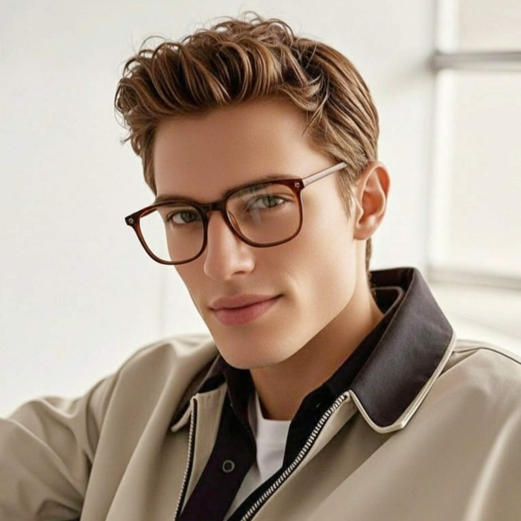 [Click to Try On] Brown Classic Square