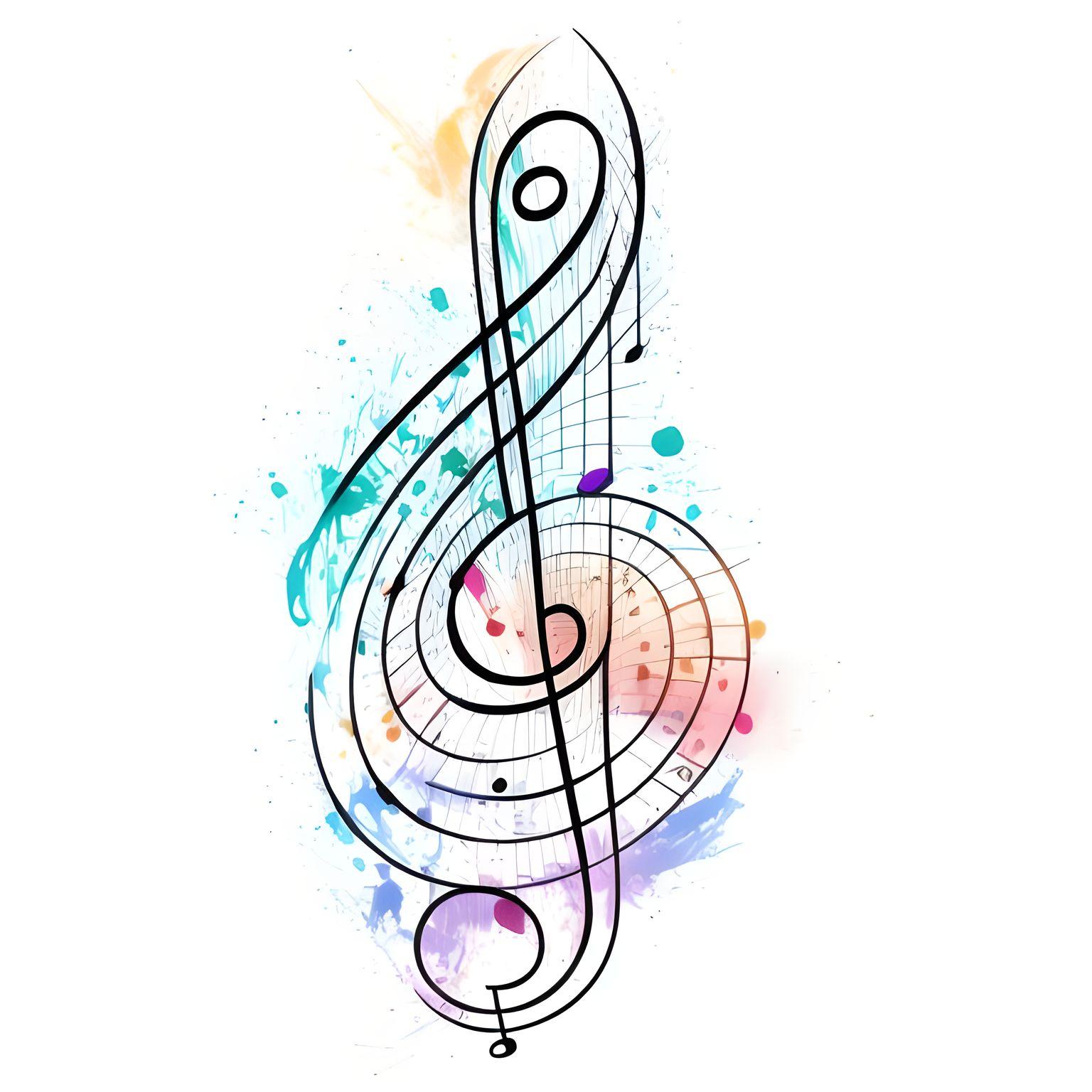 A music note watercolor tattoo line drawing