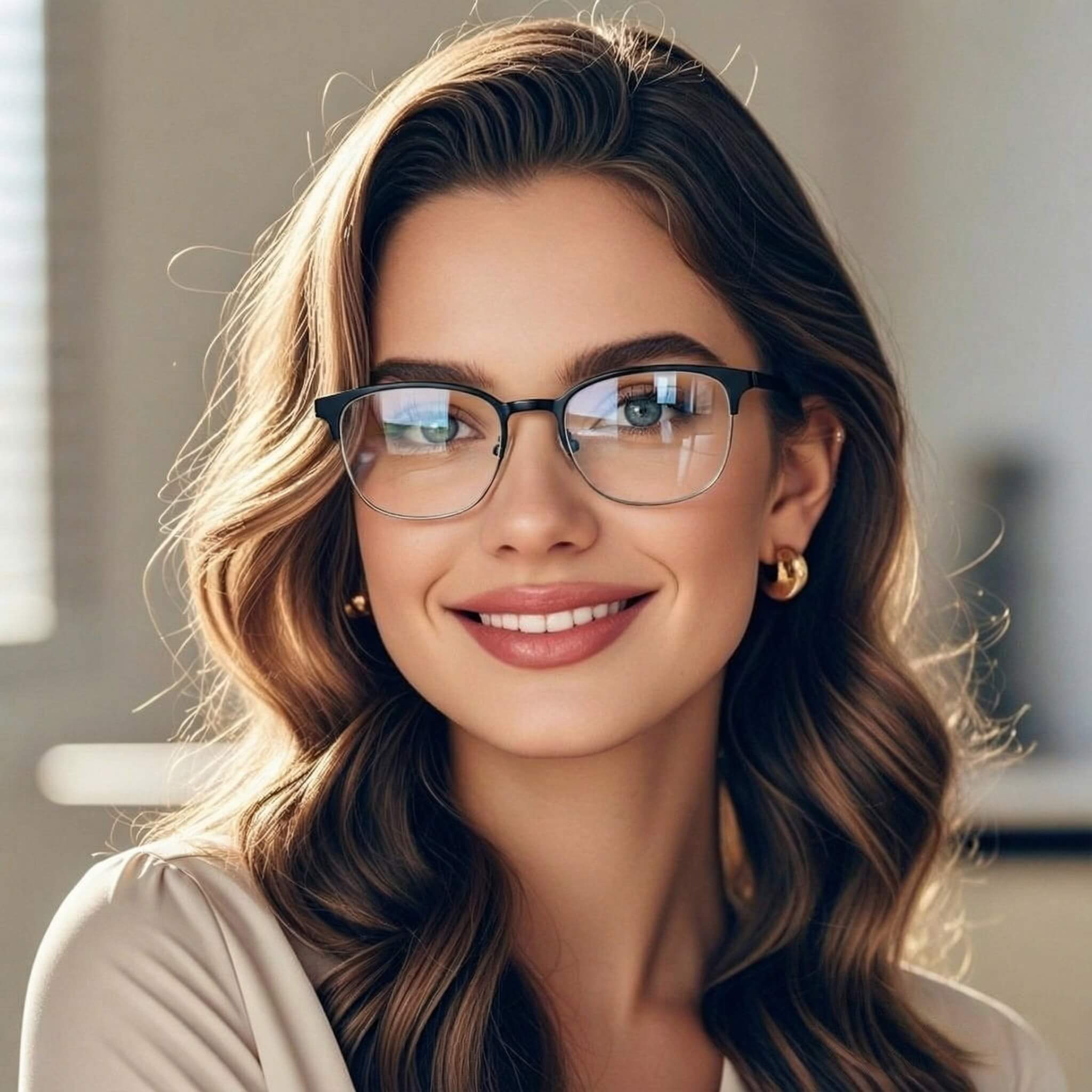 [Click to Try On] Black Modern Half-Rim