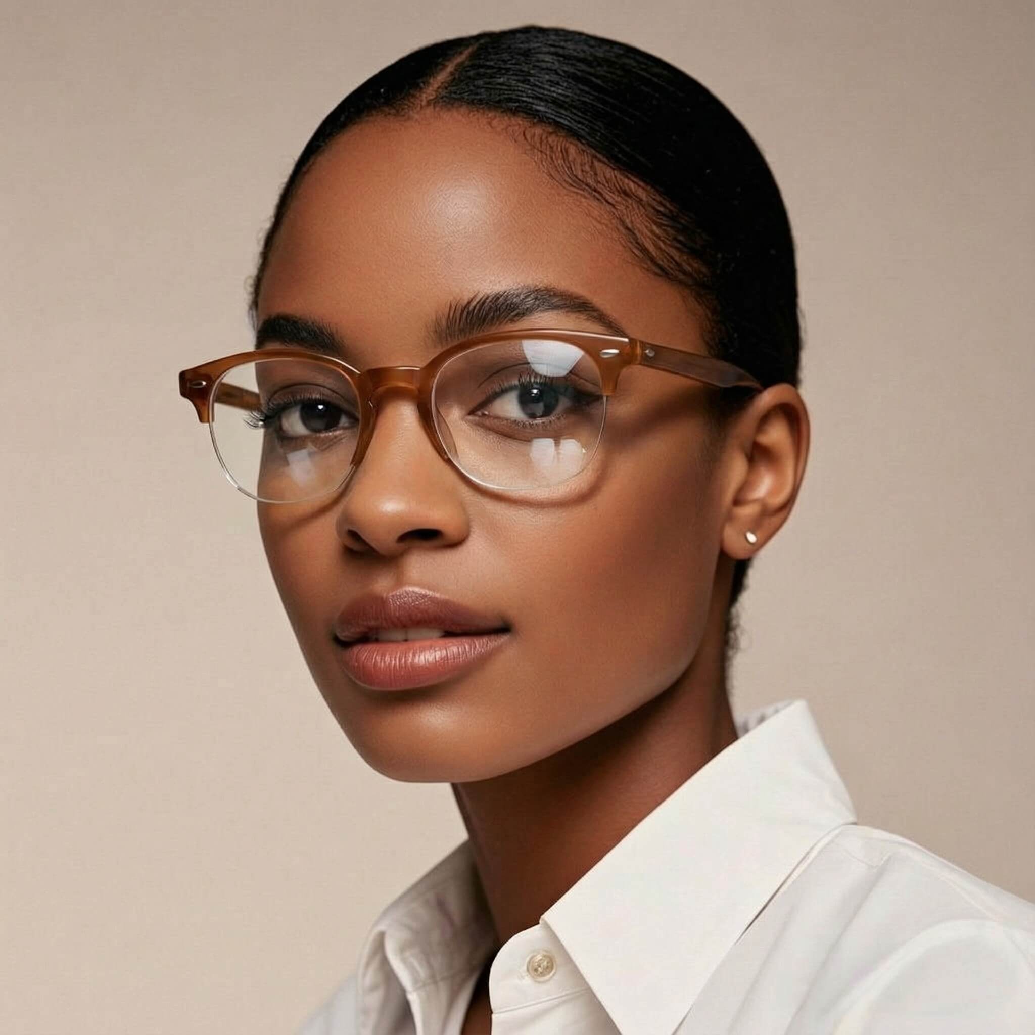 [Click to Try On] Brown Vintage Half-Rim