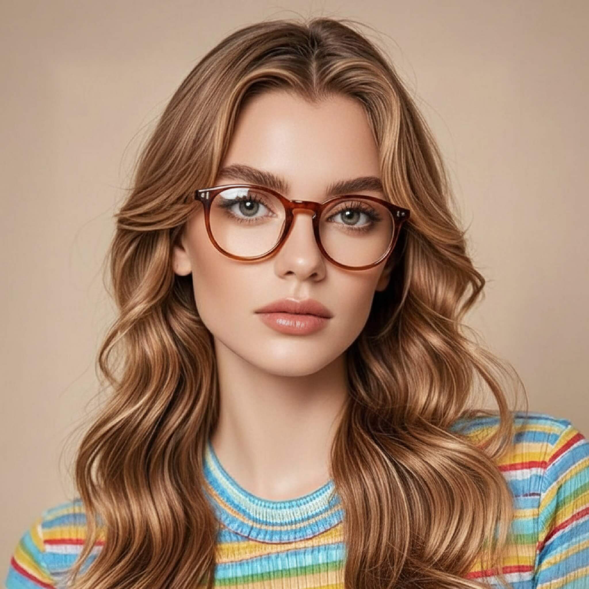 [Click to Try On] Brown Vintage Round