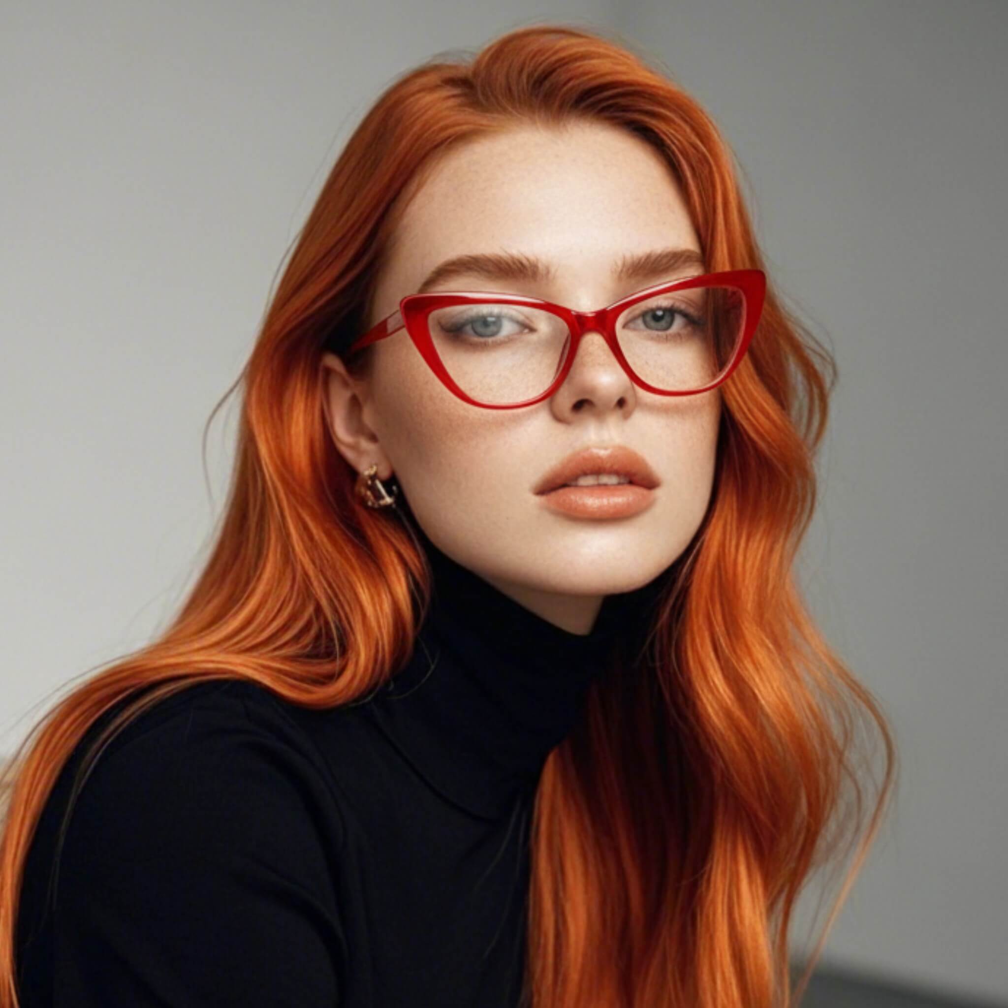 [Click to Try On] Red Classic Cat-Eye