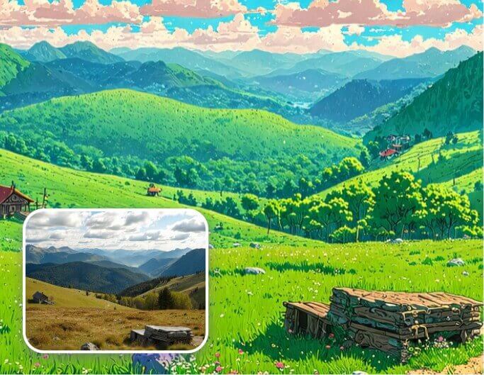 풍경 이미지에 스튜디오 지브리 필터 추가