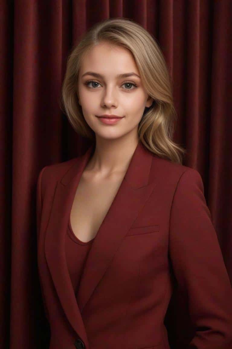Ai generated causal headshot for a woman in red suit