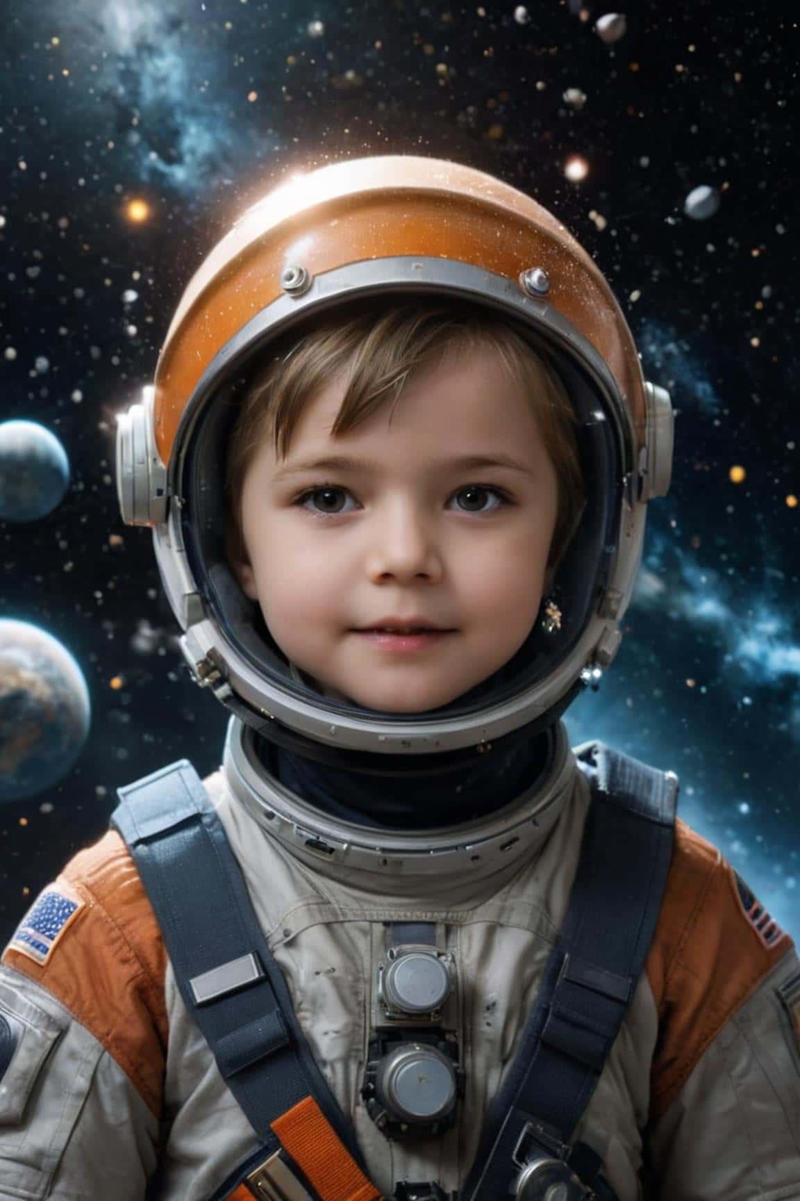 Ai generated headshot for a boy astronaut
