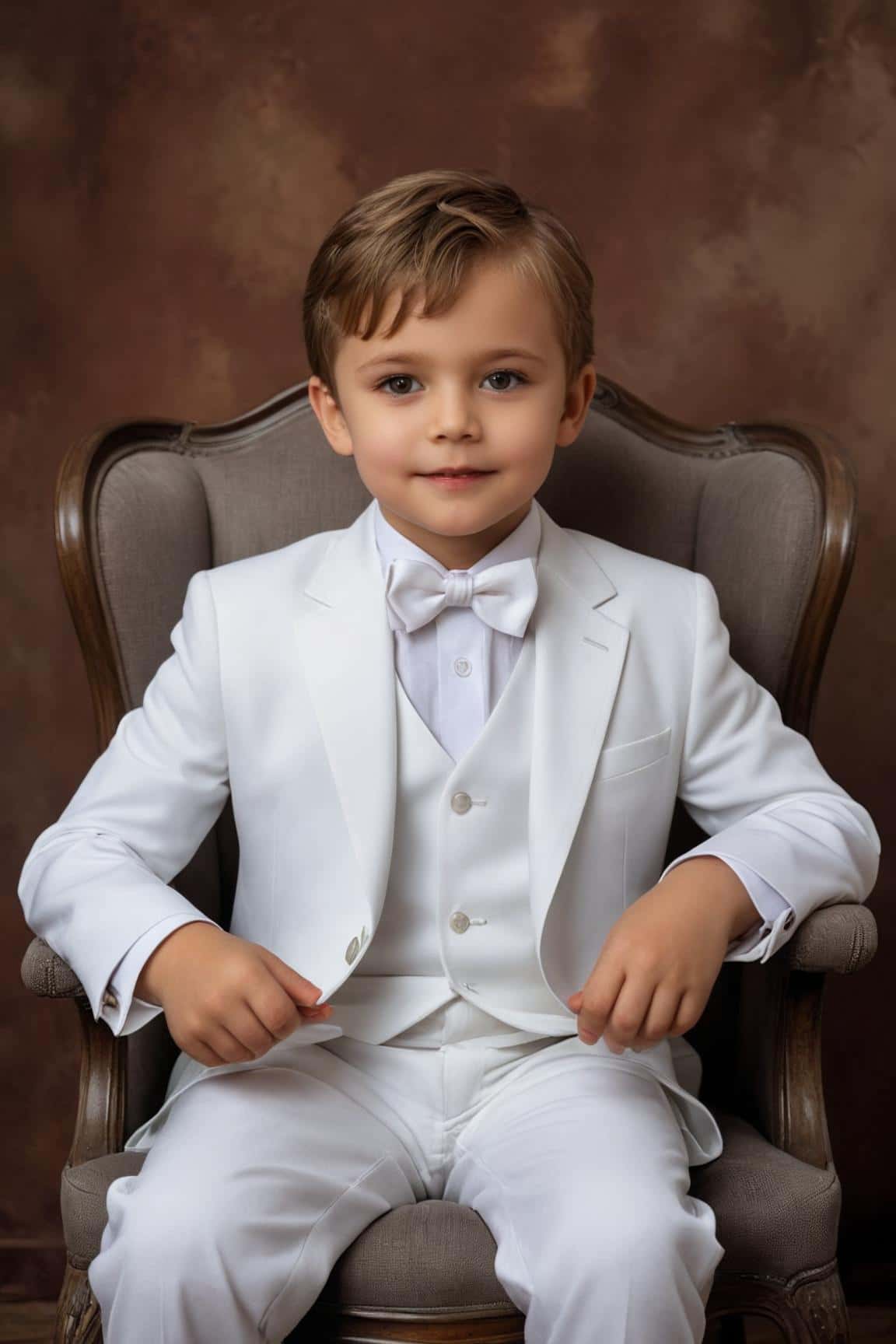 Ai generated headshot for a boy in white suit