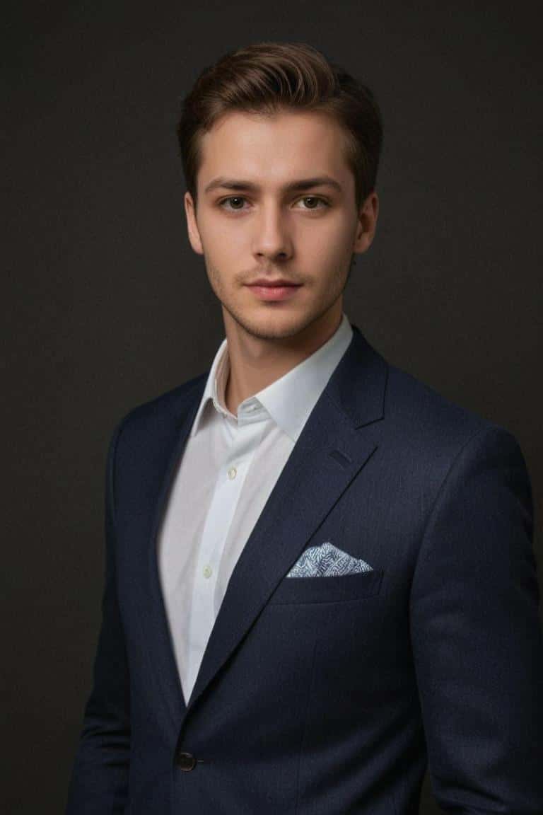 Ai generated headshot for a man in dark blue suit