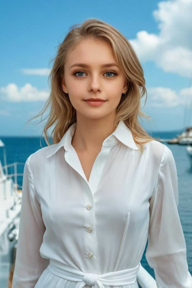 Ai generated outdoor headshot for a woman wearing white shirt
