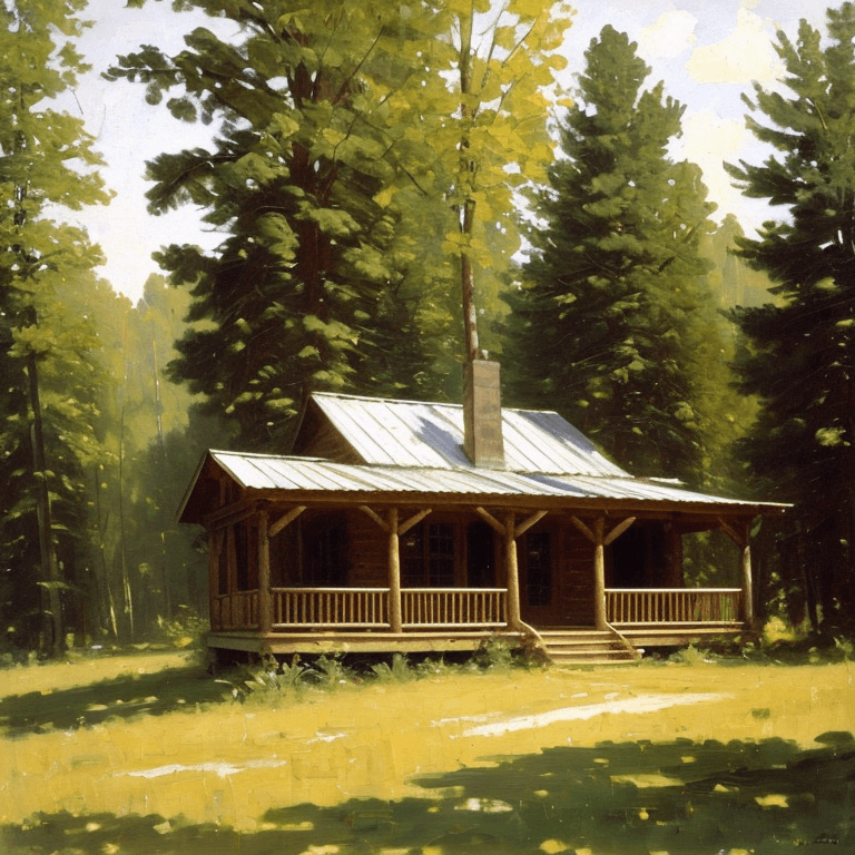 ai generated picture of wooden cabin in oil painting style