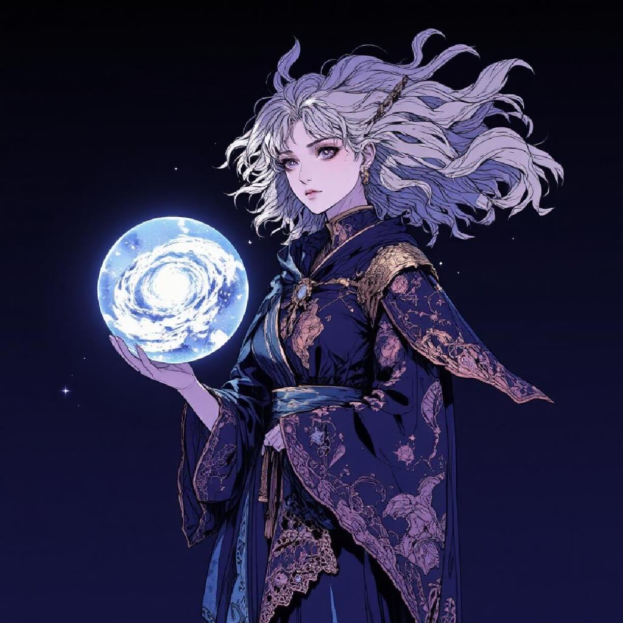 An ai cartoon character of a female astrologer