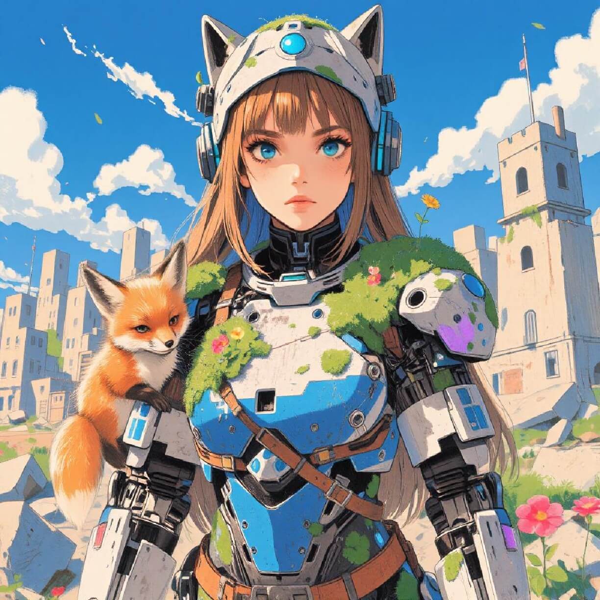 An ai cartoon girl character of a post apocalyptic warrior