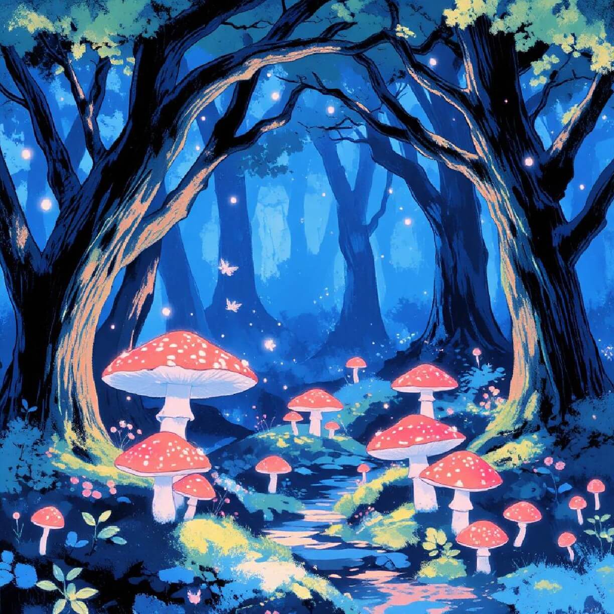An ai cartoon image of a magical forest