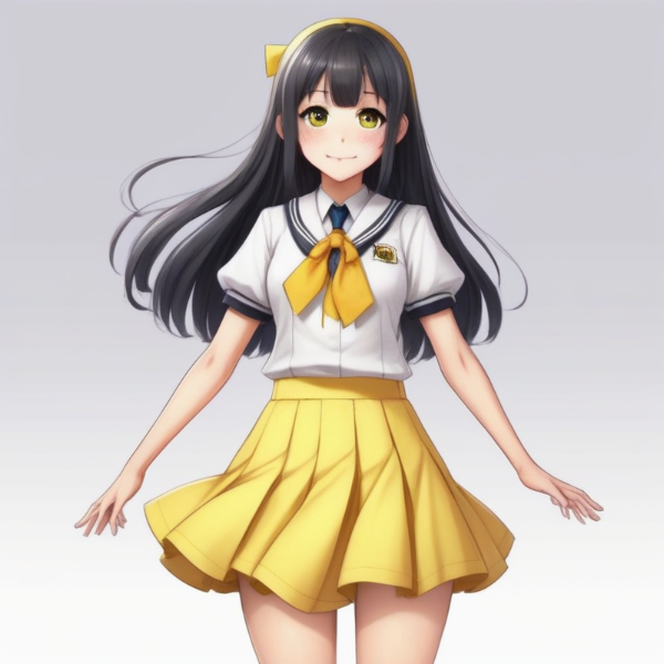 Anime girl pngtuber with yellow skirt