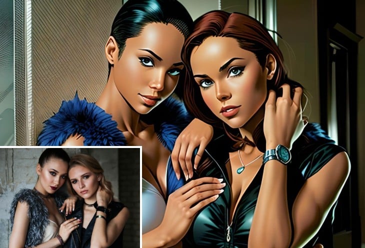 Before and after comparison effect of applying gta filter to the girl group picture