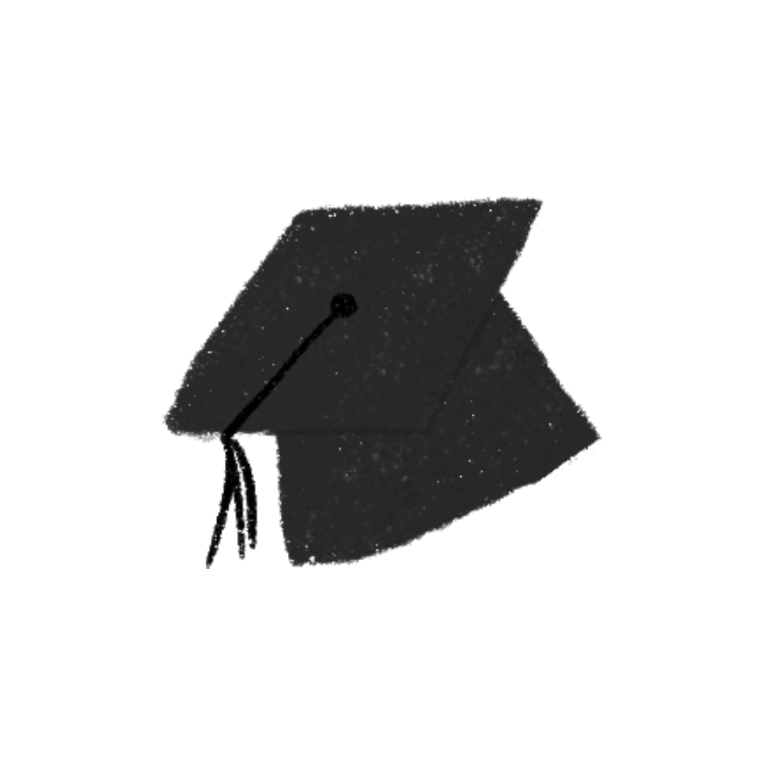 Black and white graduation cap in the pencil sketch style