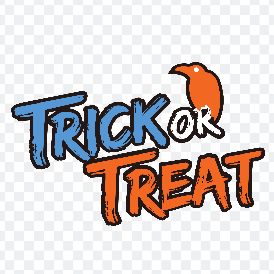 Blue and orange trick or treat logo png for Halloween